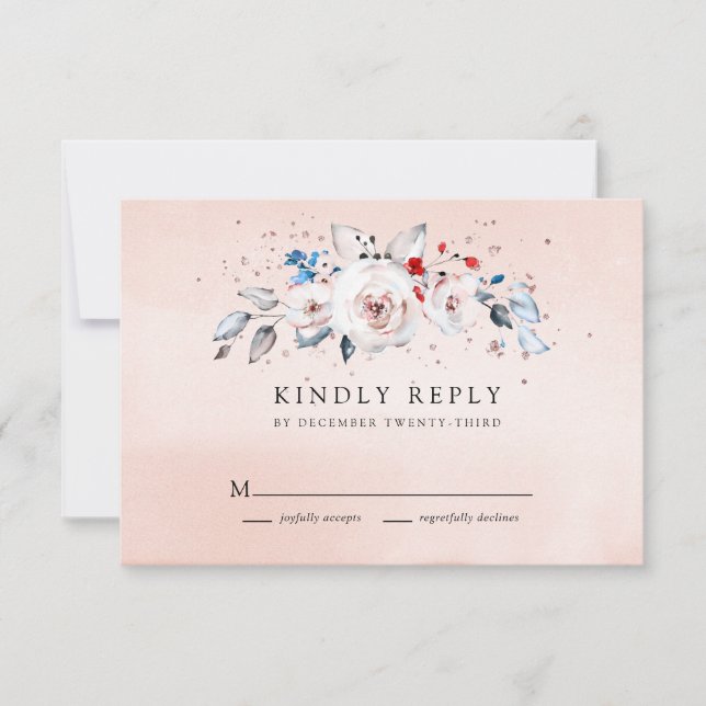 Blush Pink Watercolor Blumenzehen RSVP Karte (Vorderseite)
