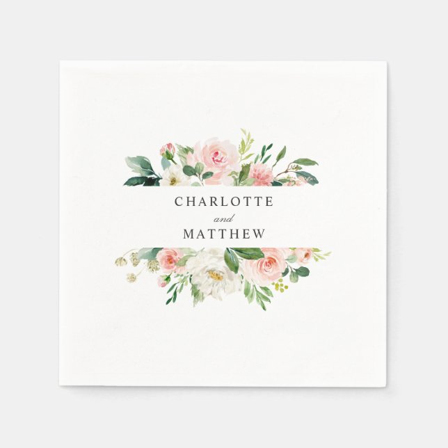 Blush Pink Watercolor Blumenzehen Serviette (Vorderseite)