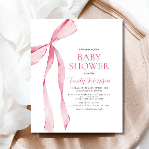 Blush Pink Watercolor Bow Girl Baby Dusche Flyer