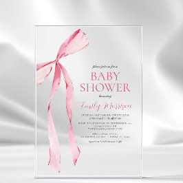 Blush Pink Watercolor Bow Girl Babydusche Acryleinladungen