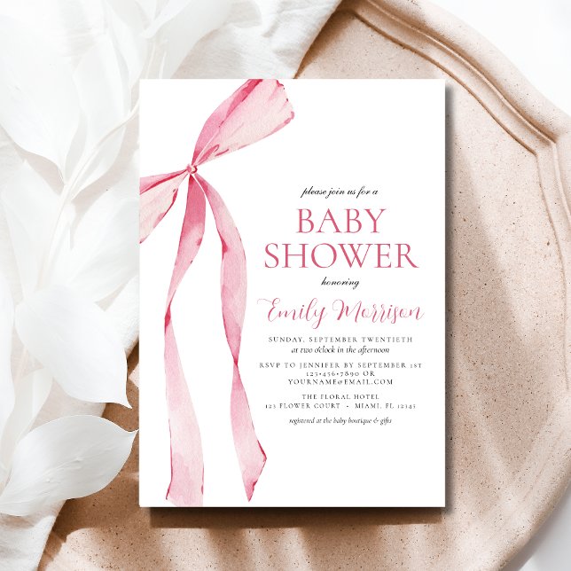 Blush Pink Watercolor Bow Girl Babydusche Einladung (Von Creator hochgeladen)