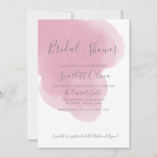 Blush Pink Watercolor Bridal Dusche Einladung (Vorderseite)