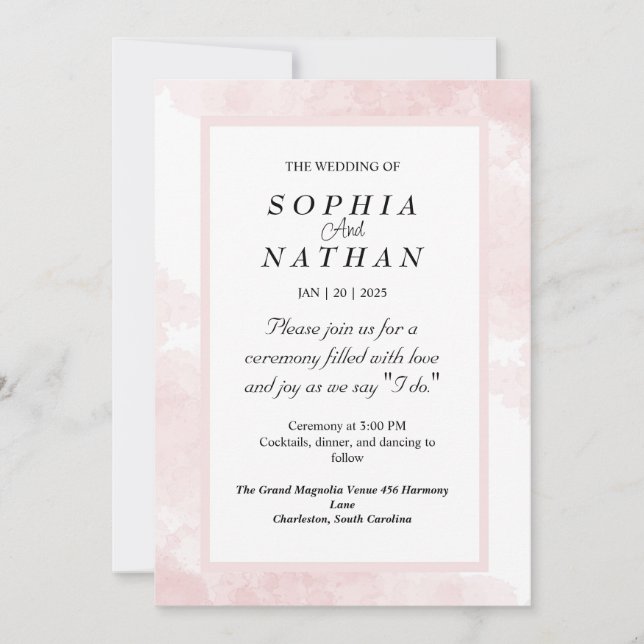 Blush Pink Watercolor Einladung zur Hochzeit (Vorderseite)
