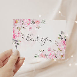 Blush Pink Watercolor Floral Greenery Wedding Dankeskarte