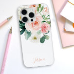 Blush Pink Watercolor Floral with Your Name Case-Mate iPhone Hülle<br><div class="desc">This beautifully feminine watercolor floral design has blush pink and white roses with other mixed flowers and trailing greenery. A text template is included to personalize with your name, monogram or other desired text. If you wish to remove the sample text entirely, choose "personalize this template" and delete the sample...</div>