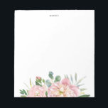 Blush Pink Watercolor Garden Roses Custom Notizblock<br><div class="desc">Pretty and feminine custom notepad featuring watecolor illustrations of garden roses,  hydrangeas and eucalyptus bouquet. Personalize by adding a name or a short satz. This will be hat Personalized Gift perfektioniert.</div>