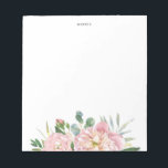 Blush Pink Watercolor Garden Roses Custom Notizblock<br><div class="desc">Pretty and feminine custom notepad featuring watecolor illustrations of garden roses,  hydrangeas and eucalyptus bouquet. Personalize by adding a name or a short satz. This will be hat Personalized Gift perfektioniert.</div>
