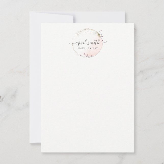 Blush Pink Watercolor Gold Circle Blumenreath Mitteilungskarte (Vorderseite)