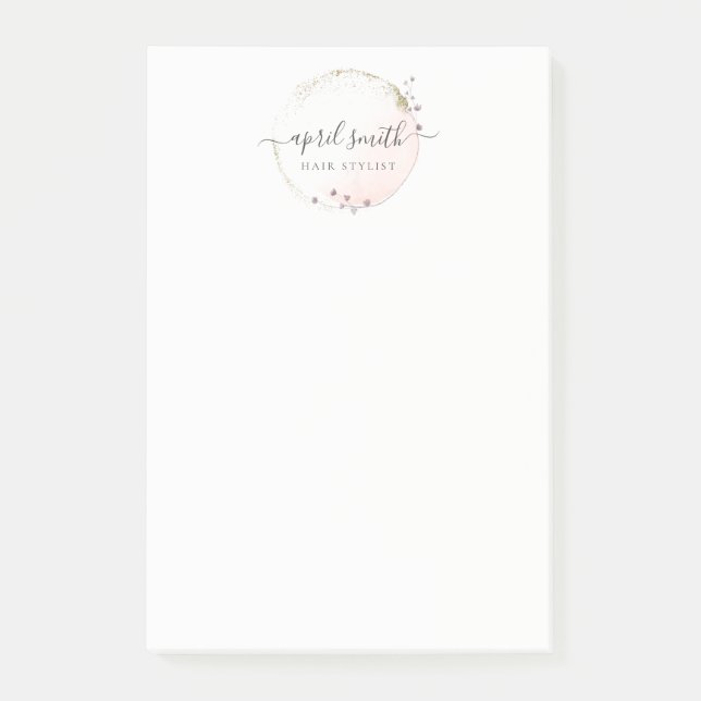 Blush Pink Watercolor Gold Circle Blumenreath Post-it Klebezettel (Vorderseite)