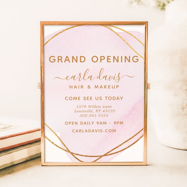 Blush Pink Watercolor Gold Circle Salon Reopening Poster (Von Creator hochgeladen)