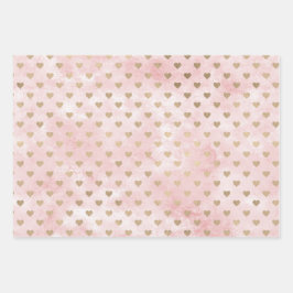 Blush Pink Watercolor Gold Hearts Geschenkpapier Set