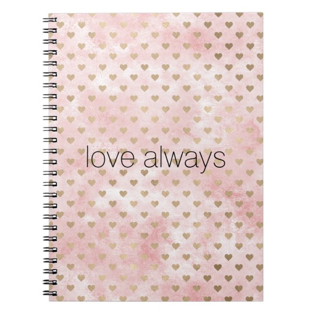 Blush Pink Watercolor Goldene Herzen Notizblock (Vorderseite)