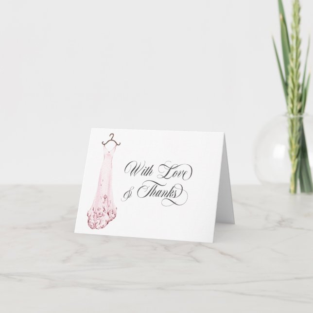 Blush Pink Watercolor Hochzeitskleid Brautparty Dankeskarte (Vorderseite)