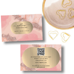 Blush Pink Watercolor Imitate Gold Foil QR Code Visitenkarte