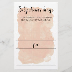 Blush Pink Watercolor Kinderdusche Bingo Spiel