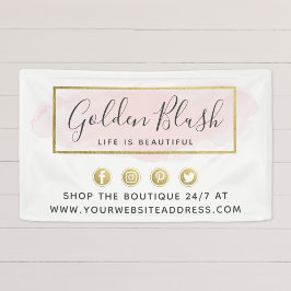 Blush Pink Watercolor & Modern Gold Geometric Chic Banner