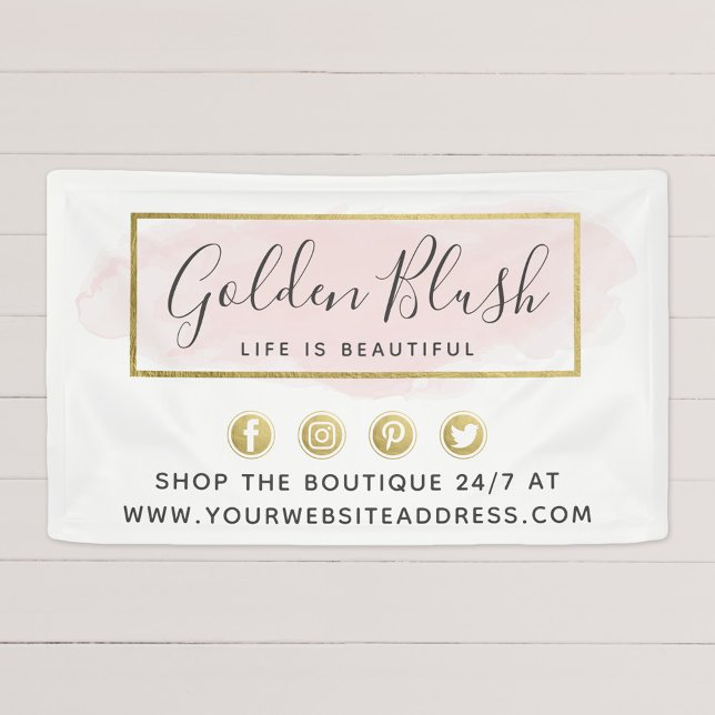 Blush Pink Watercolor & Modern Gold Geometric Chic Banner (Von Creator hochgeladen)