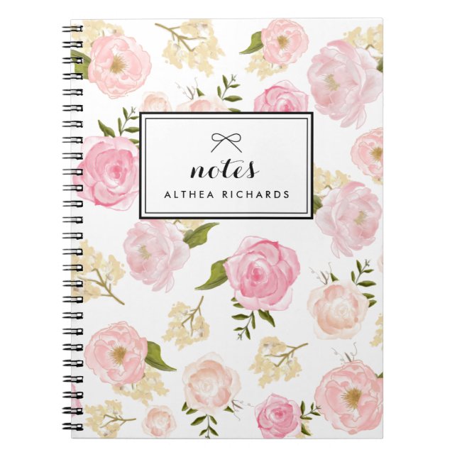 Blush Pink Watercolor Peonies Muster Personalisier Notizblock (Vorderseite)