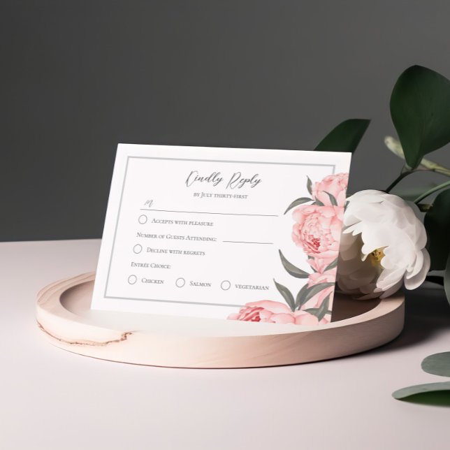 Blush Pink Watercolor Peony Wedding RSVP Card (Créateur téléchargé)
