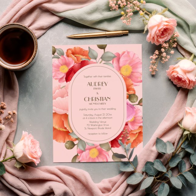 Blush Pink Watercolor Poppy Wedding Invitation Einladung (Von Creator hochgeladen)