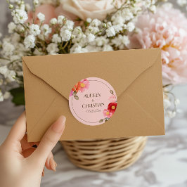 Blush Pink Watercolor Poppy Wedding Sticker