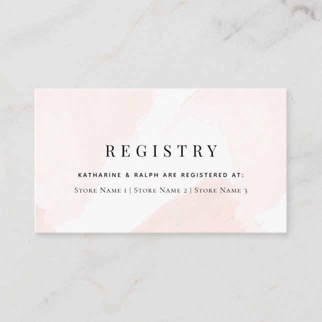 Blush Pink Watercolor Wedding Gift Registry Begleitkarte (Vorderseite)