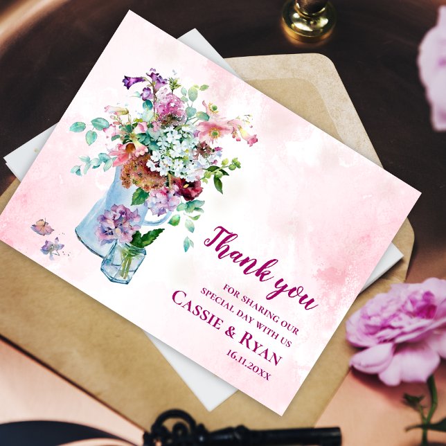 Blush Pink Watercolor Wildblume Hochzeit Vielen Da Postkarte (Blush Pink Watercolor Wildflower Wedding Thank You Postcard)