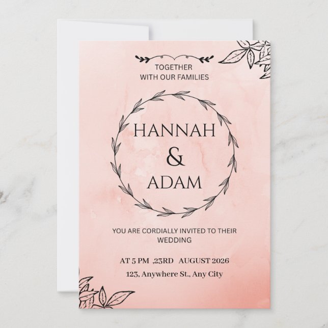 Blush Pink Watercolor Wreath Wedding Invitation (Devant)