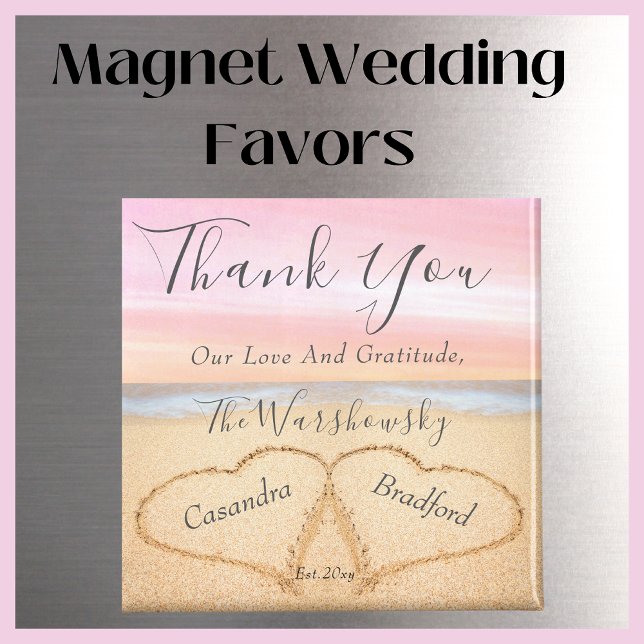 Blush Pink Wedding 2 Heart Sand Gastgeschenk Hochz Magnet (Von Creator hochgeladen)