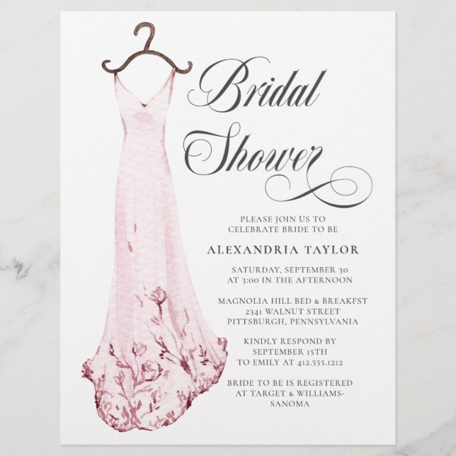 Blush Pink Wedding Dress Bridal Dusche Einladung Flyer (Vorne)