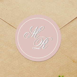 Blush Pink Wedding Monogram Custom Runder Aufkleber