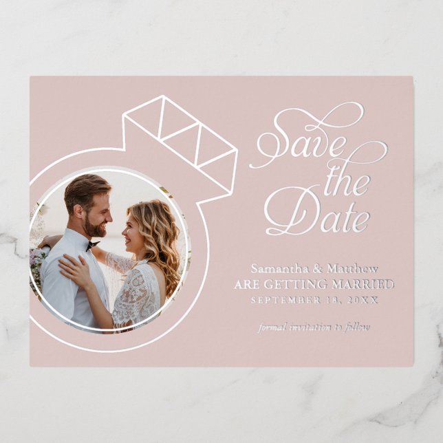 Blush Pink Wedding Save the Date Anuncements Folie Einladungspostkarte (Vorderseite)