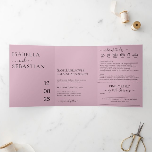 Blush Pink Wedding set kindly reply Dreifach Gefaltete Einladung (Innenseite)