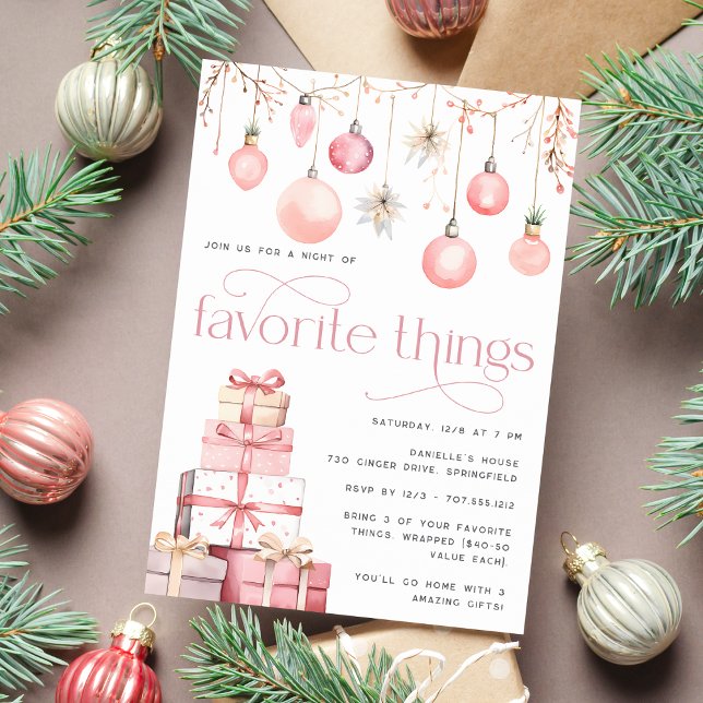 Blush Pink Weihnachts Lieblings-Dinge Party Einladung (Shown on 5x7 Matte cardstock)