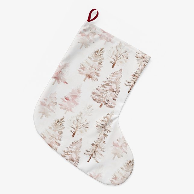 Blush Pink Weihnachtsbaumen Großer Weihnachtsstrumpf (Vorderansicht (hängend))