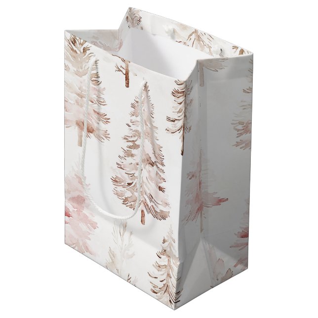 Blush Pink Weihnachtsbaumen Mittlere Geschenktüte (Vorderseite Schrägansicht)
