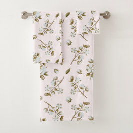 Blush Pink Weiße Baumwolle Bolzen Wasserfarbe Badhandtuch Set