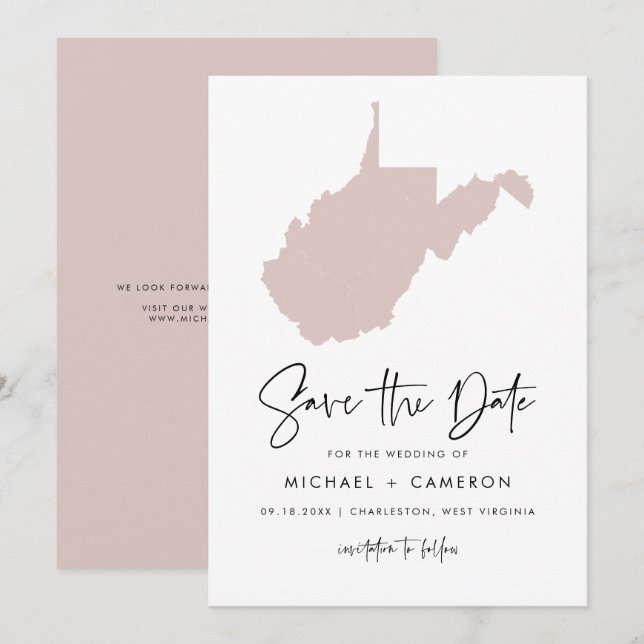 Blush Pink West Virginia Karte Minimalistisches Sk (Vorne/Hinten)