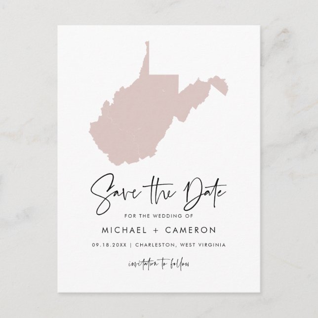 Blush Pink West Virginia Karte Save the Date (Vorderseite)