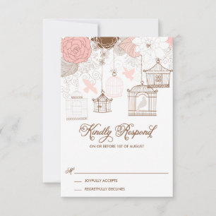 Blush Pink Whimsical Birdcages RSVP Card Karte