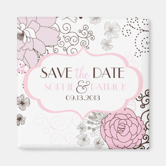 Blush Pink Whimsical Blume Speichern Sie das Datum Magnet (Vorne)