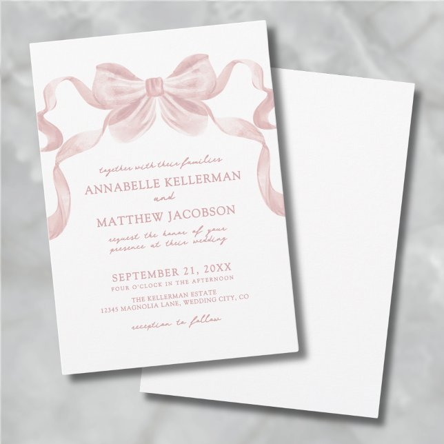Blush Pink Whimsical Bow Elegante Hochzeit Einladung (Blush Pink Whimsical Bow Elegant Wedding Invitation)