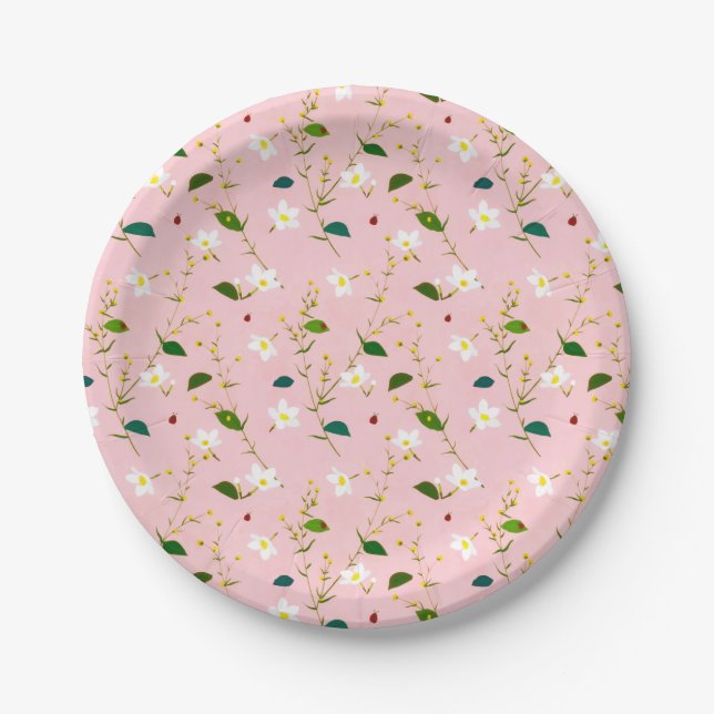 Blush Pink Whimsical Spring Flowers Blossom Pappteller (Vorderseite)
