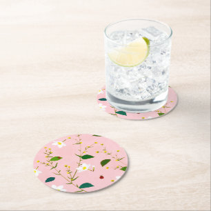 Blush Pink Whimsical Spring Flowers Blossom Runder Pappuntersetzer