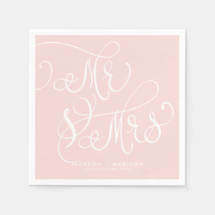 Blush Pink Whimsikskript   Mr. und Mrs. Wedding Serviette