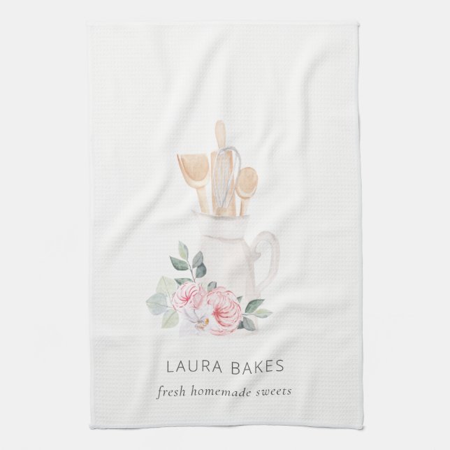 Blush Pink Whisk Spatula Floral Baking Utensitäten Geschirrtuch (Vertikal)