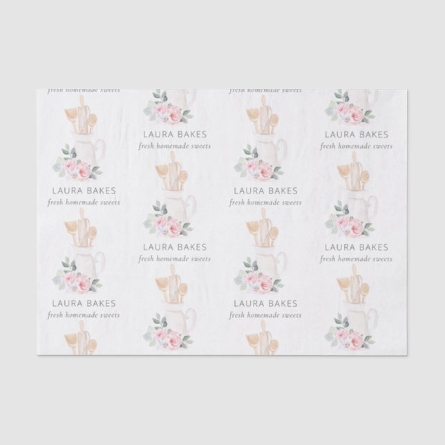 Blush Pink Whisk Spatula Spoons Backen Utensiden Seidenpapier (Vorderseite)