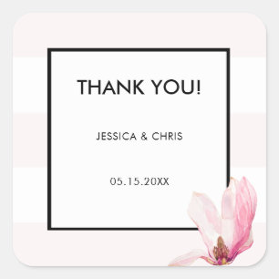 Blush Pink White 3 Streifen Magnolia Vielen Dank Quadratischer Aufkleber
