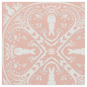Blush Pink & White Bunny Rabbit Medallion Muster Stoff