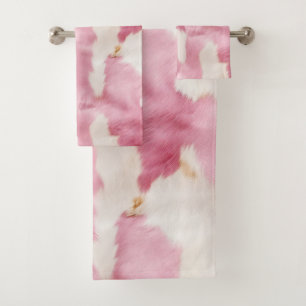 Blush Pink White Cowhid Animal Badhandtuch Set